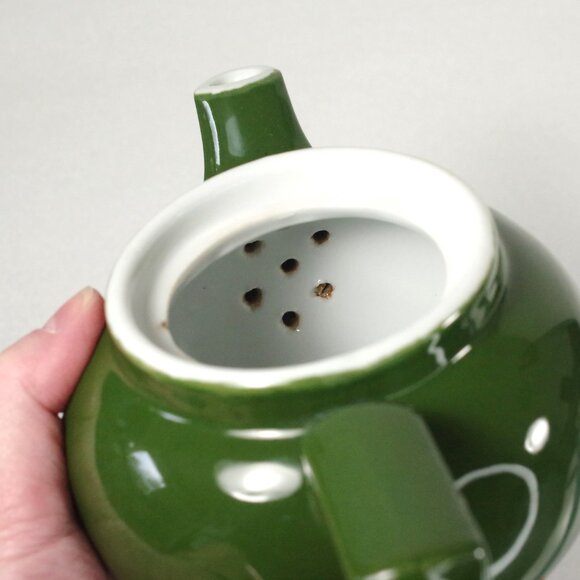 Antique Dark Green and White Teapot 1920s Art Deco, Retro Kitchen - Picture 5 of 8